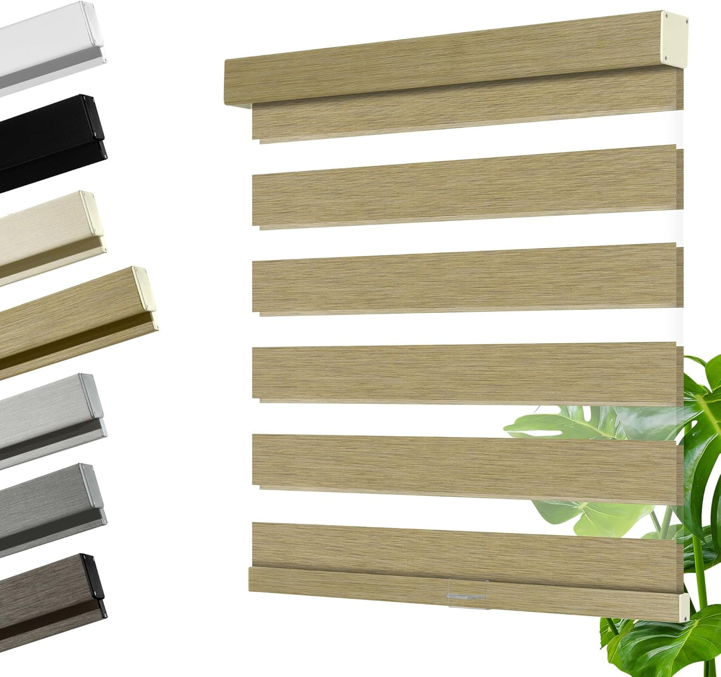 Cordless Zebra Blinds for Windows, Blackout Interior Blinds,Easy to Install,UV Protection,for Offices and Home,Custom Roller Shades, Mousse Light Bown,67" W x 36" H