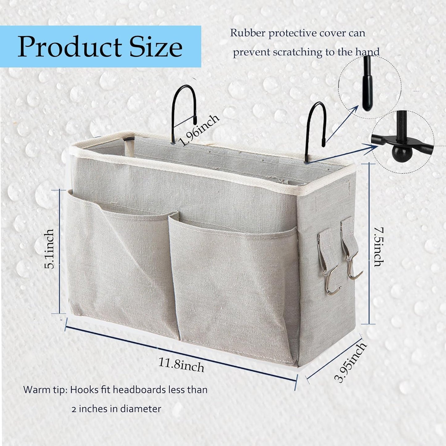 2-Pack Bedside Caddy, Bedside Hanging Storage Organizer for College Dorm Beds, Bunk Beds and Hospital Beds Rails, The Hanging Basket Can be Placed Magazine, Books, Phones,kettle, Glasses (Grey)