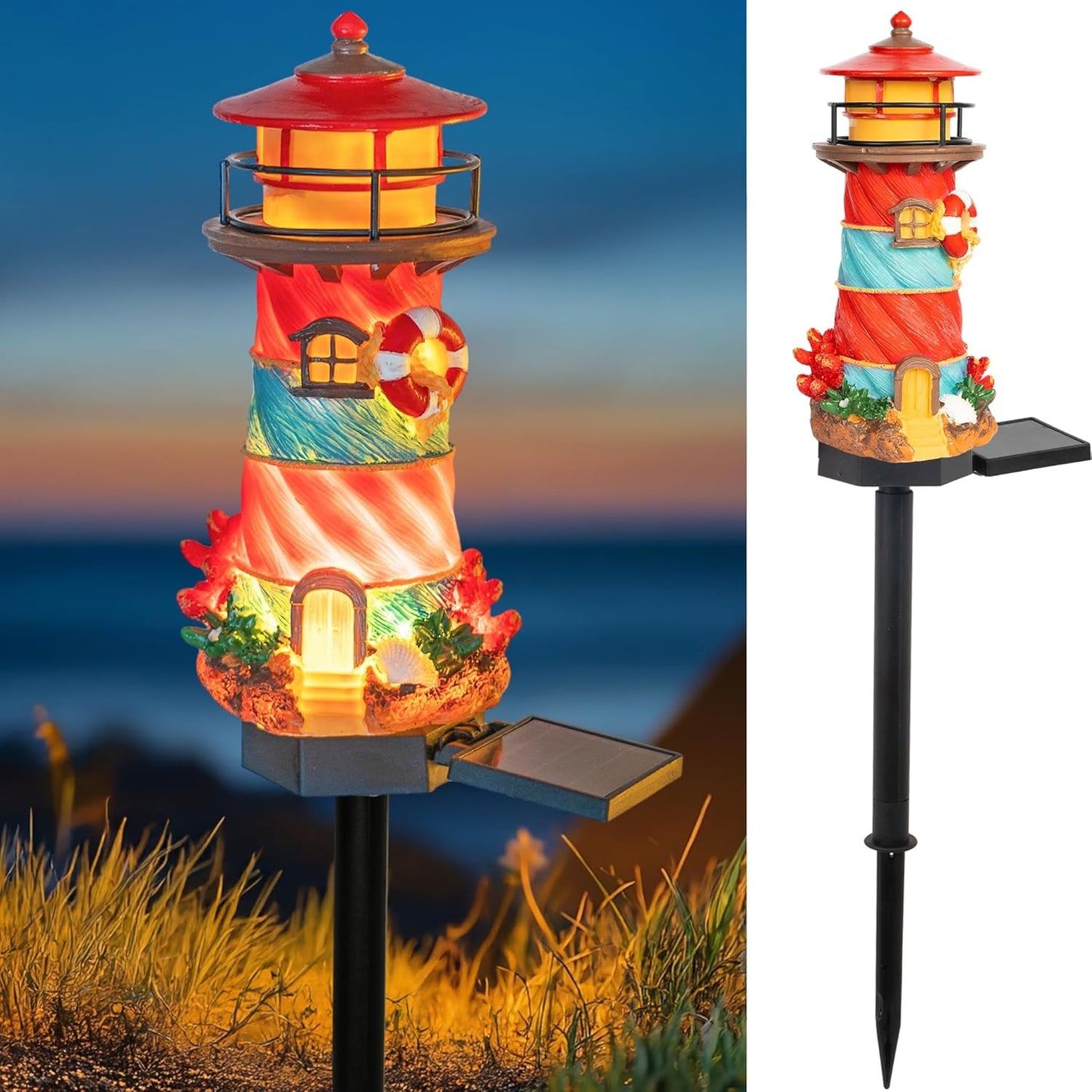 Dazzle Bright Miniature Lighthouse Pathway Decorative Lights, Solar Lights Outdoor Miniature Lighthouse Waterproof Garden Stake Light for Fairy Garden Pathway Lawn Yard Gifts Decoration