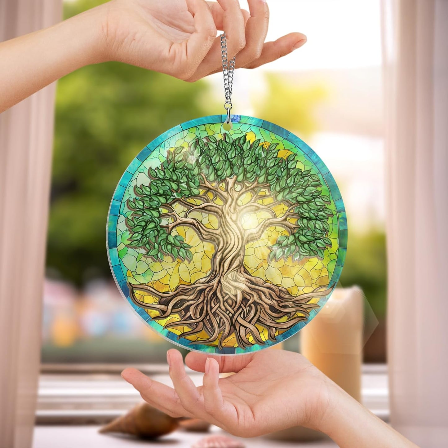 FLAGWIX Tree of Life Viking Decor Suncatcher Hanging - Double Layered Hanging Suncatcher 6 in - Viking Celtic Norse Mythology Decor, Tree of Life Gifts for Men Women Family Friends