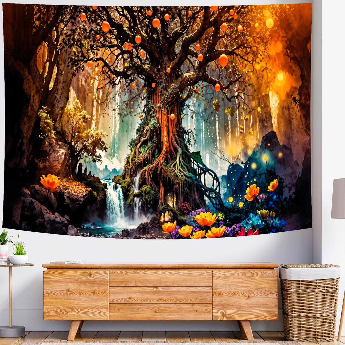 Delur Magical Forest Tapestry Fantasy Tree of Life Fairy Tale Enchanted Mystical Forest Tapestry Psychedelic Nature Landscape Wall Hanging Headboard for Bedroom Living Room Home Decor (51.2" x 59.1")