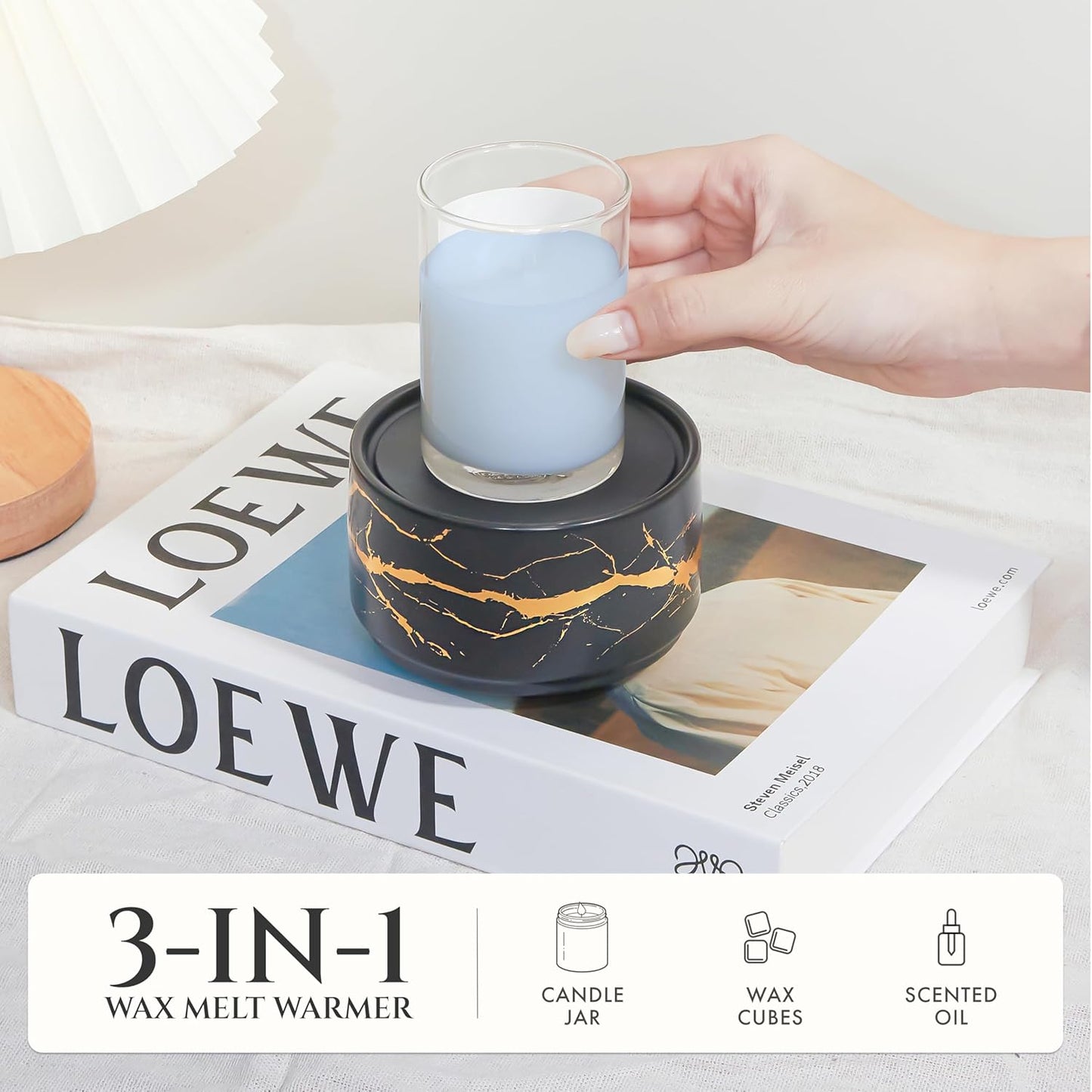 PALANCHY Wax Melt Warmer Ceramic 3-in-1 Oil Burner Electric Candle Wax Warmer Burner Melter Fragrance Warmer for Scented Waxs Home Office Bedroom Aromatherapy Gift& Décor (Black Gold)