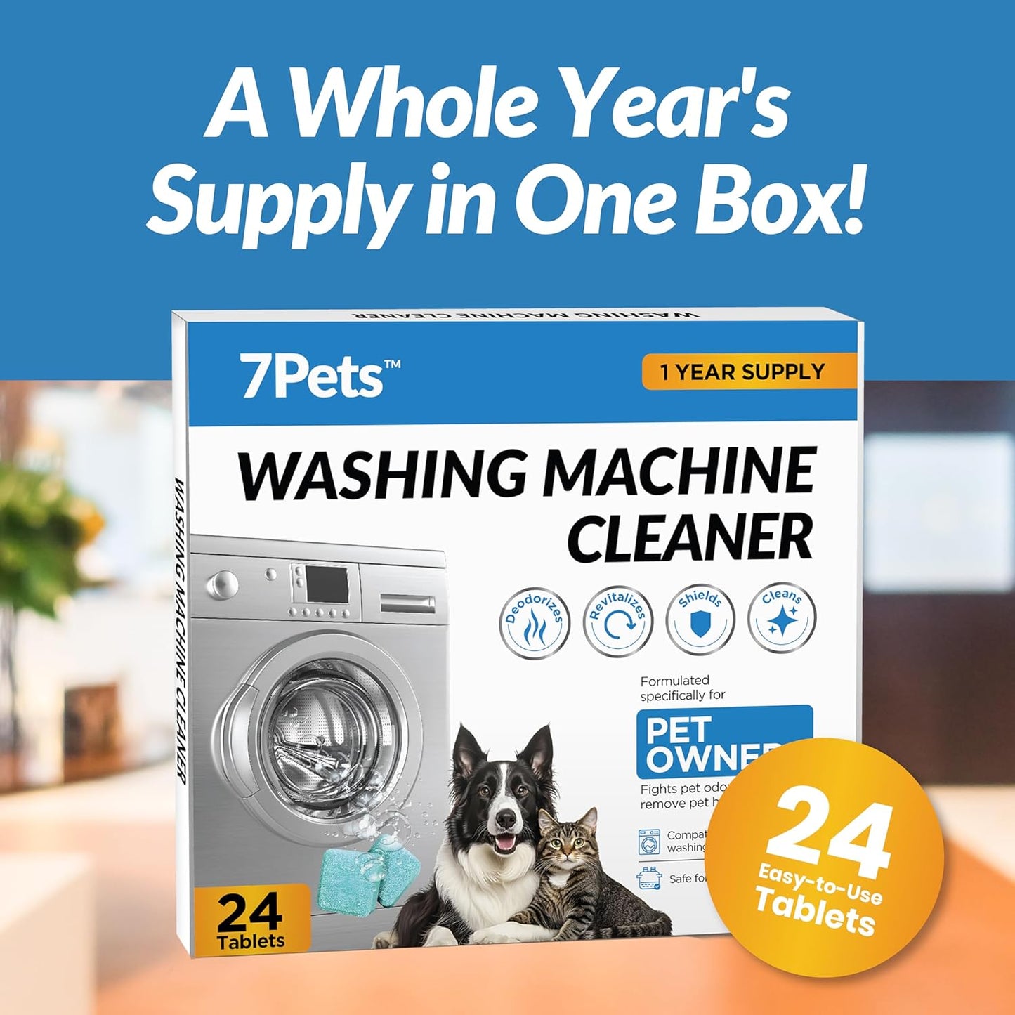 Washing Machine Cleaner Tablets - 24 Count 1-Year Supply | Formulated for Pet Owners | Pet-Friendly Deep Descaler | HE, Top & Front Load | Septic Safe & Eco-Friendly | Eliminates Odor & Residue