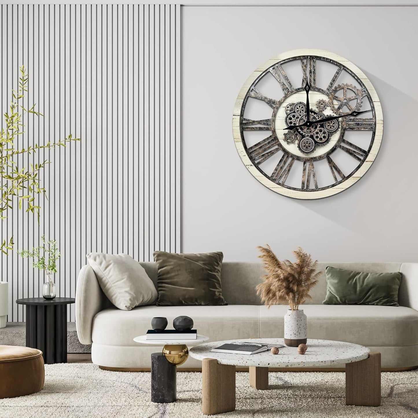 HOIBAI Large Wall Clock, Wall Clocks for Living Room Decor 30 Inch Farmhouse Vintage Rustic Kitchen Wall Decor Vintage Roman Oversized Wall Clock for Home Bedroom House, Moving Gears Clock