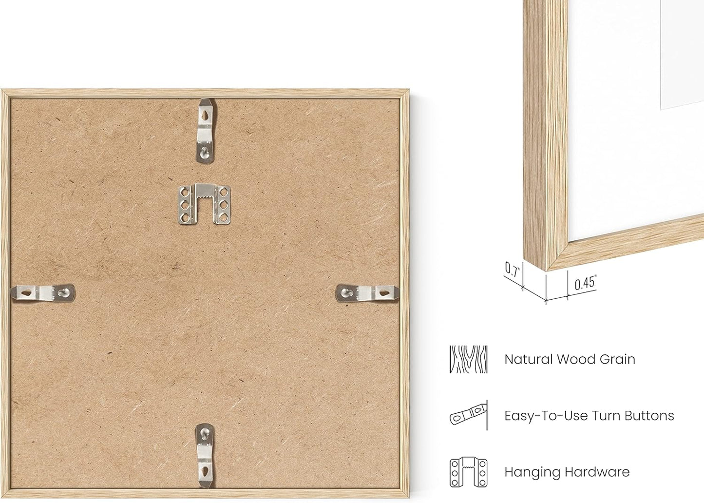 HAUS AND HUES Solid Oak Wood 10”x10”Picture Frames Matted to 5”x5” Set of 4-10x10 Photo Frame Set, Modern 10x10 Picture Frames with Mat, Square Photo Gallery Wall Frame Set (Beige Oak Frames)