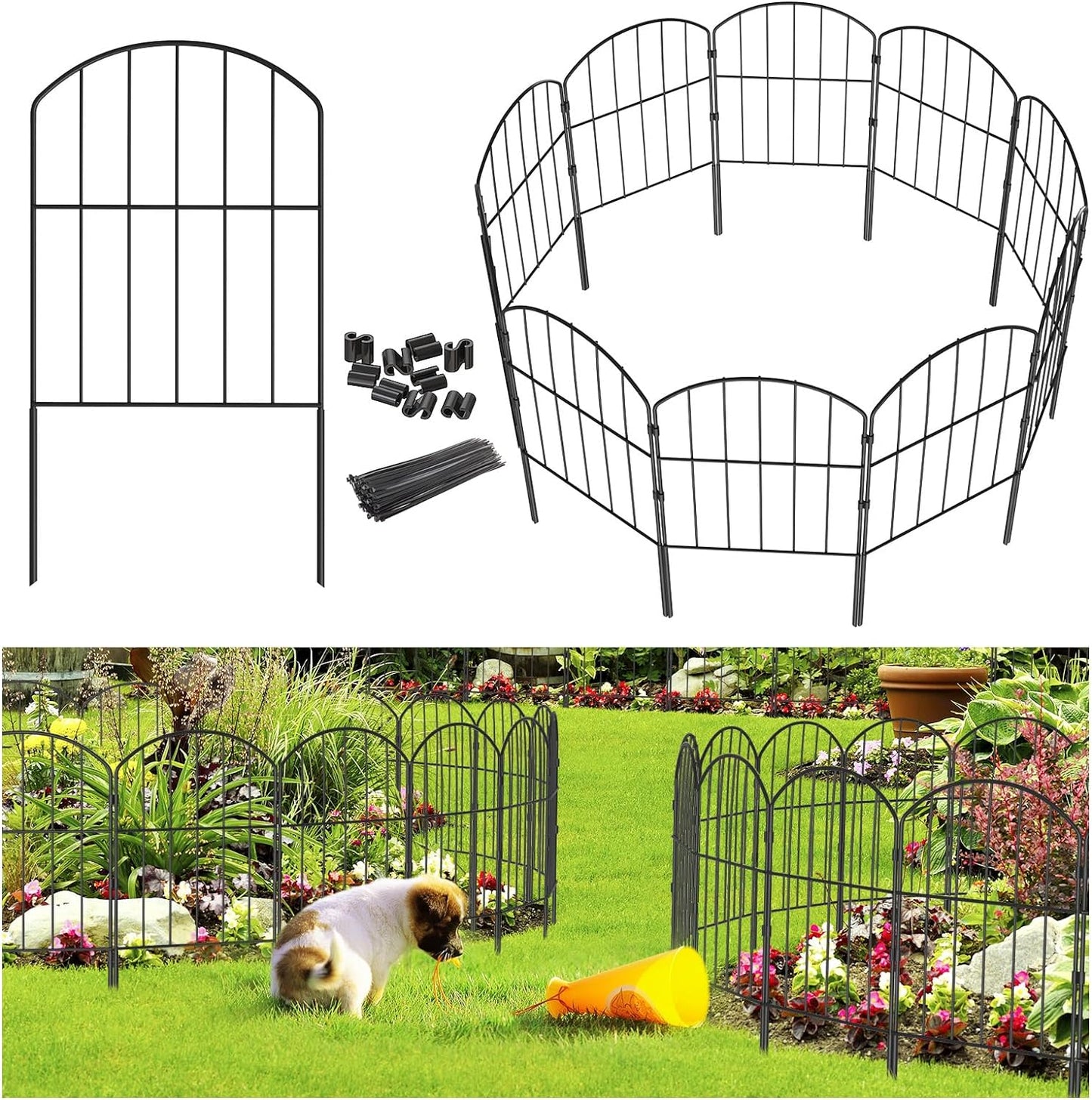 Goovilla Garden Fence, Total 27ft(L) x 24in(H) Garden Fencing Animal Barrier, 25 Pcs Rustproof Metal Fence Panels, Black No Dig Fence, Decorative Garden Fences and Borders for Dogs, Flower Bed, Patio