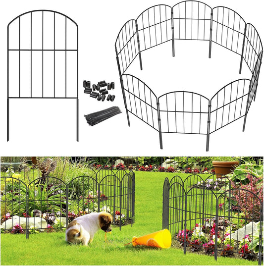 Goovilla Garden Fence, Total 27ft(L) x 24in(H) Garden Fencing Animal Barrier, 25 Pcs Rustproof Metal Fence Panels, Black No Dig Fence, Decorative Garden Fences and Borders for Dogs, Flower Bed, Patio