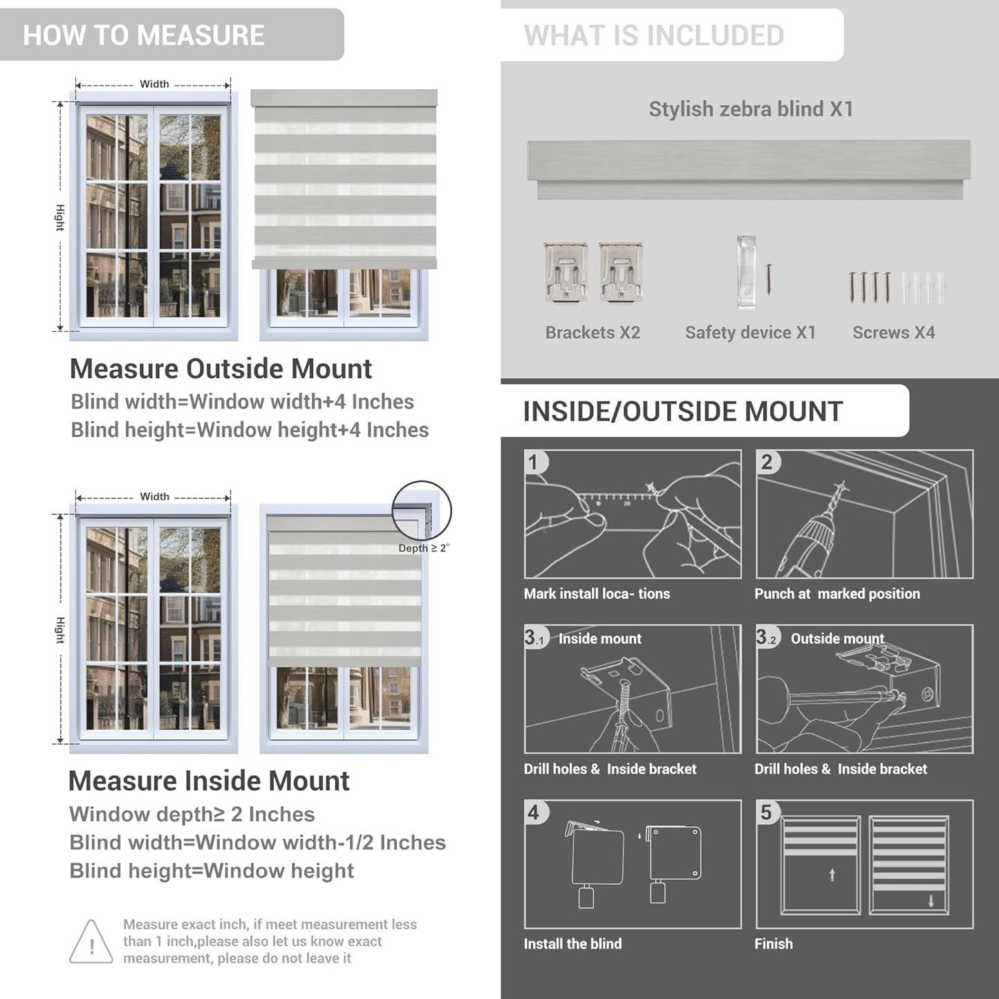 Cordless Zebra Blinds for Windows, Blackout Interior Blinds,Easy to Install,UV Protection,for Offices and Home,Custom Roller Shades, Solid White, 74" W x 72" H