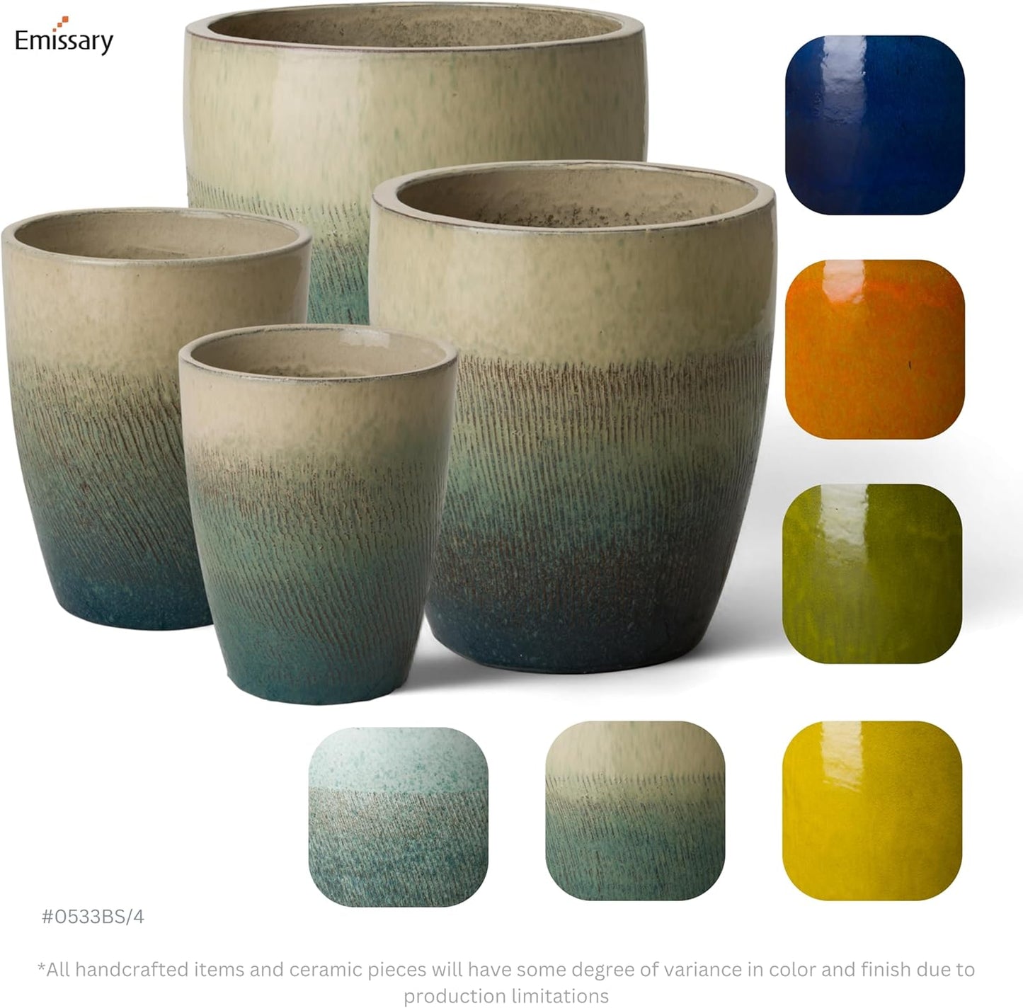 Emissary Bullet 18 in. Bayside Green Ceramic Round Planter (18 in. L x 18 in. W x 21 in. H) with Drainage Hole