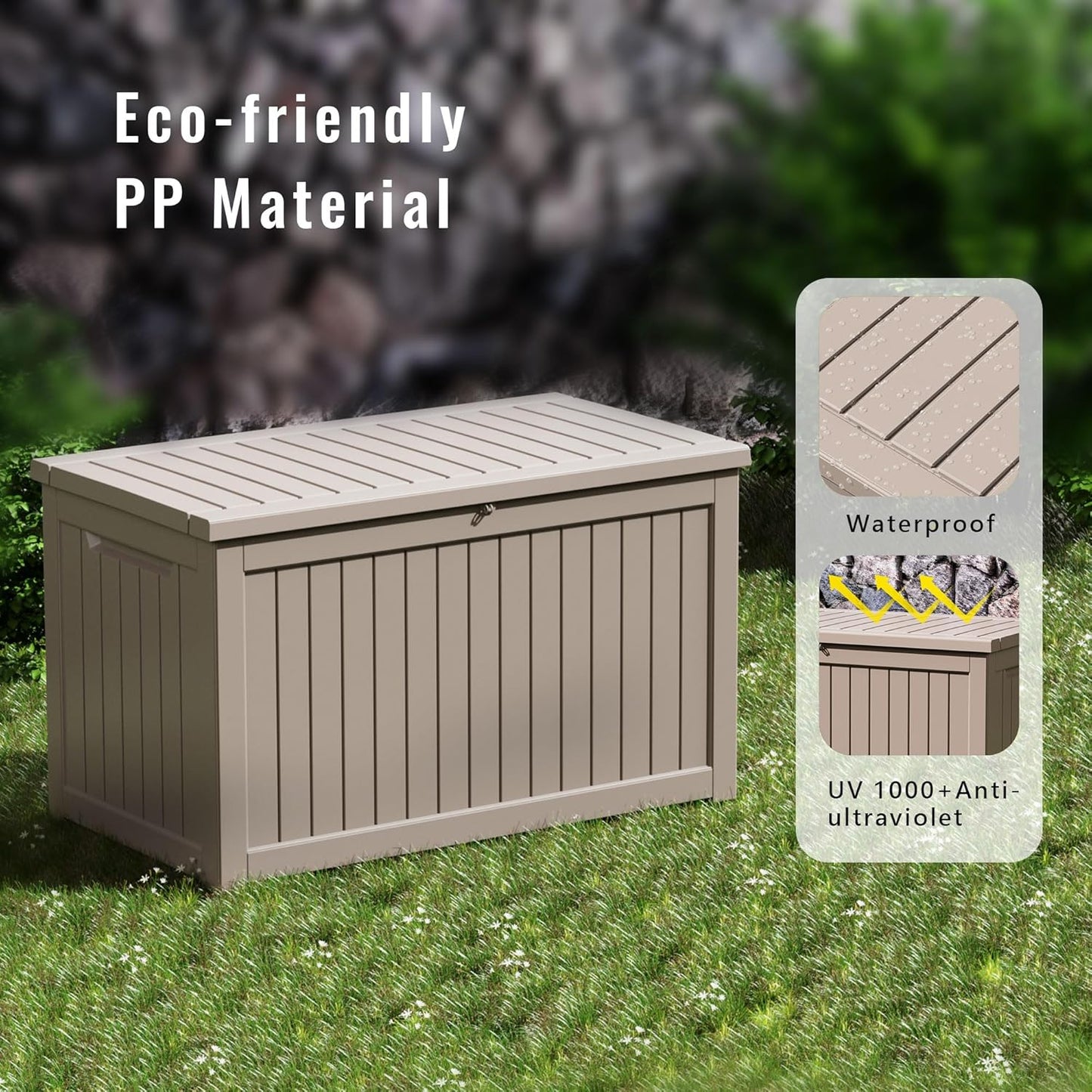 DRATO 230 Gallon Deck Box, Waterproof Resin Large Outdoor Storgae Box for Patio Furniture, Patio Cushions, Gardening Tools, Pool and Sports Supplies, Lockable