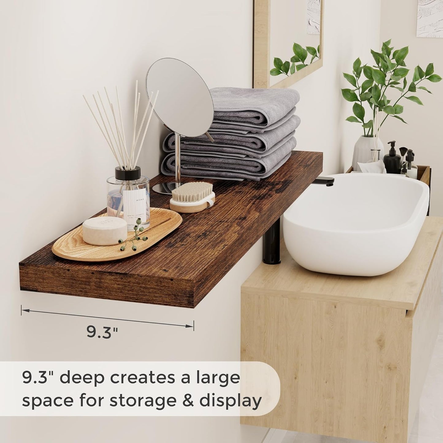 Fun Memories Rustic Wood Floating Shelves for Wall, 36 x 9 Wall Shelves Set of 2, Deep Floating Shelf for Kitchen, Living Room Storage & Display, Deep Wooden Bookshelf, Rustic Brown Color