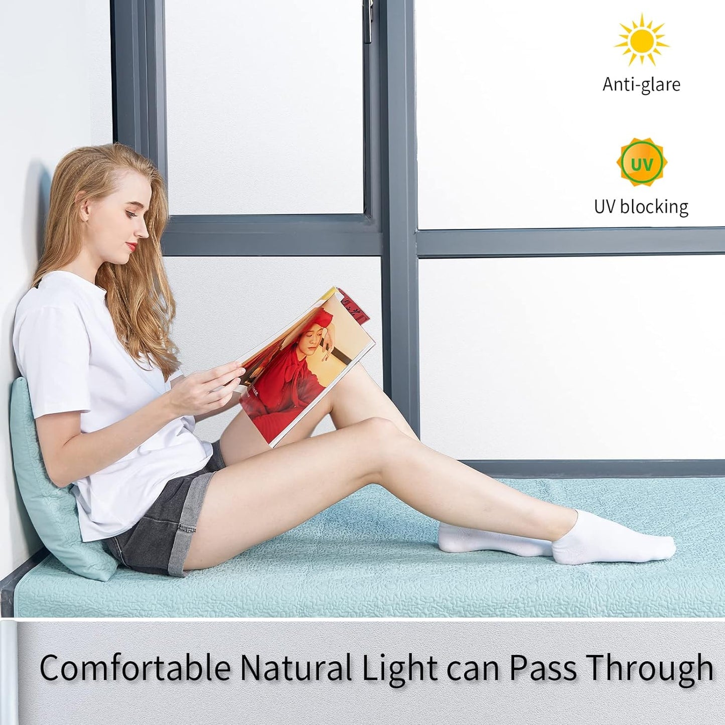 Frosted Glass Window Film with Tools,Reusable Window Privacy Film,Static Clings Window Film Kit for Home Bathroom and Office. (Pure, 35.4Inch×78.7Inch)