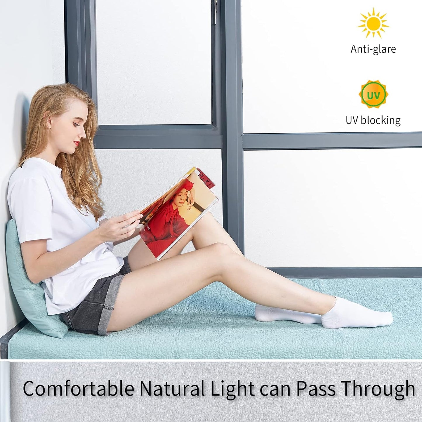 Frosted Glass Window Film with Tools,Reusable Window Privacy Film,Static Clings Window Film Kit for Home Bathroom and Office. (Pure, 17.5Inch×78.7Inch)