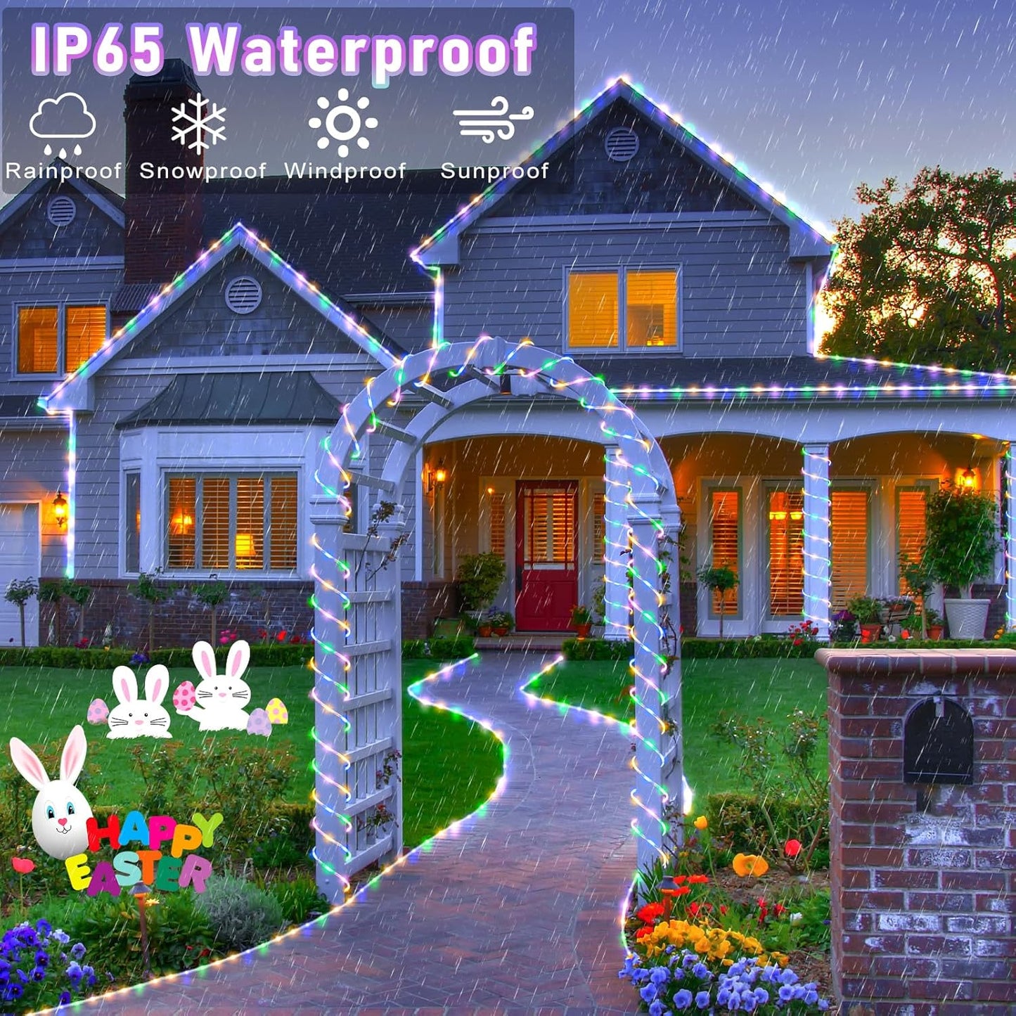 100FT 300 LED Rope Lights Outdoor, Connectable and Flexible Tube Lights with 8 Modes, Waterproof Indoor Rope Lighting for Bedroom, Garden, Patio, Landscape, Pool, Party Decor - Pastel Multicolor