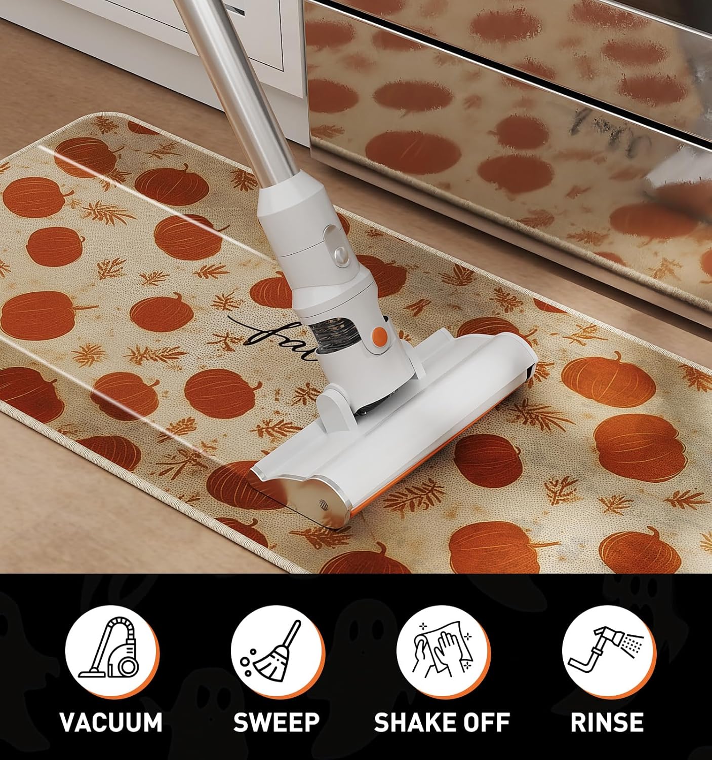 Halloween Kitchen Mat Set of 2, Pumpkin Kitchen Halloween Decor, Fall Decorations for Home, Halloween Rug for Floor,Indoor Home Decor with Non-Slip Backing,17 x 29 Inch & 17 x 47 Inch