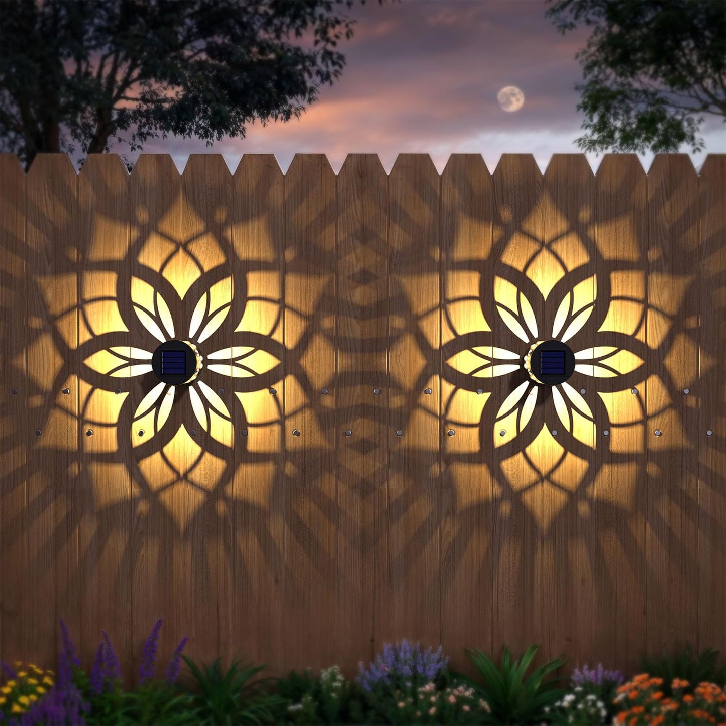 2 Pack Solar Fence Lights Metal Solar Powered Outdoor Wall Deck Step Lights Mandala Theme Waterproof Fence Light for Garden Post Patio Backyard Yard Decor, Gardening Gifts for Women Mom Grandma