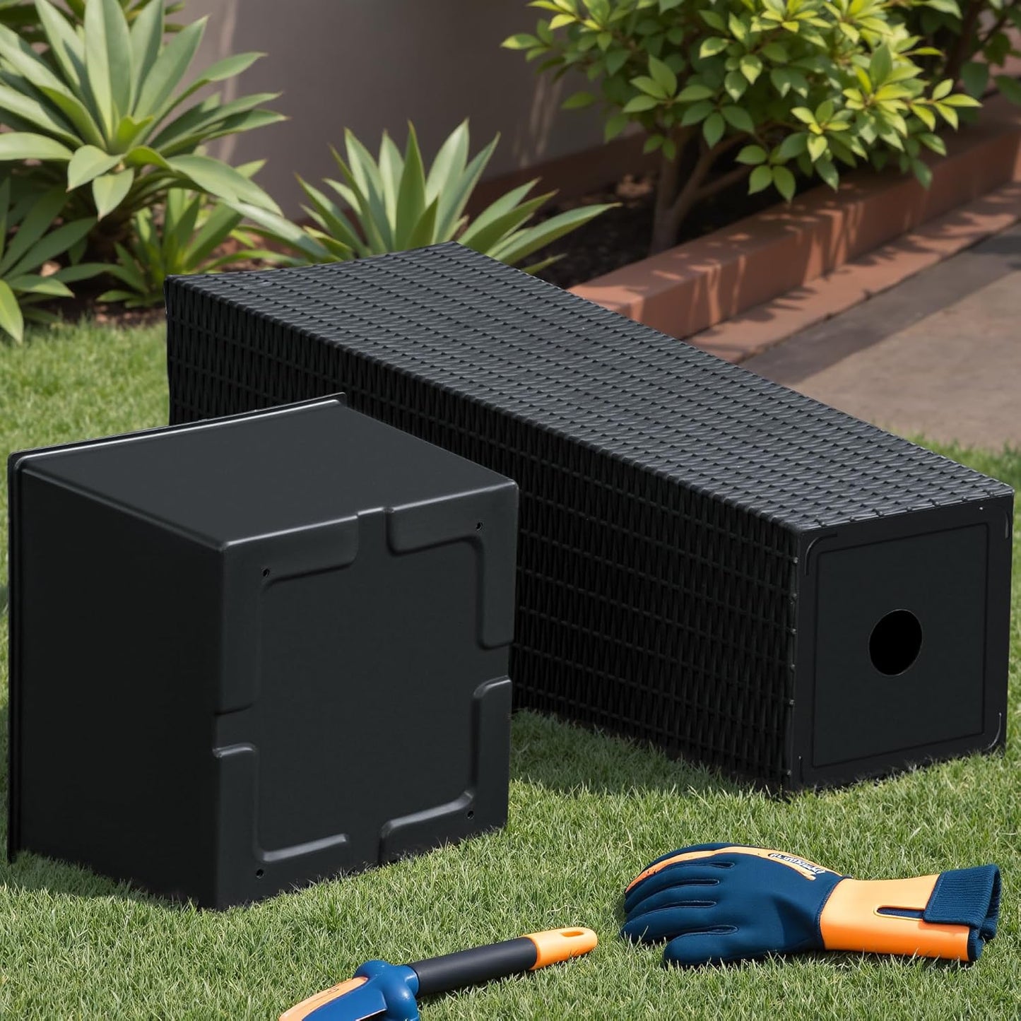 Devoko Resin Tall Planters for Outdoor Plants Set of 2, Large Taper Outdoor Planter Pots with 4 Drainage Holes, Flower Pots Modern Decor for Porch, Patio, Backyard, Home Garden (Black, 32")