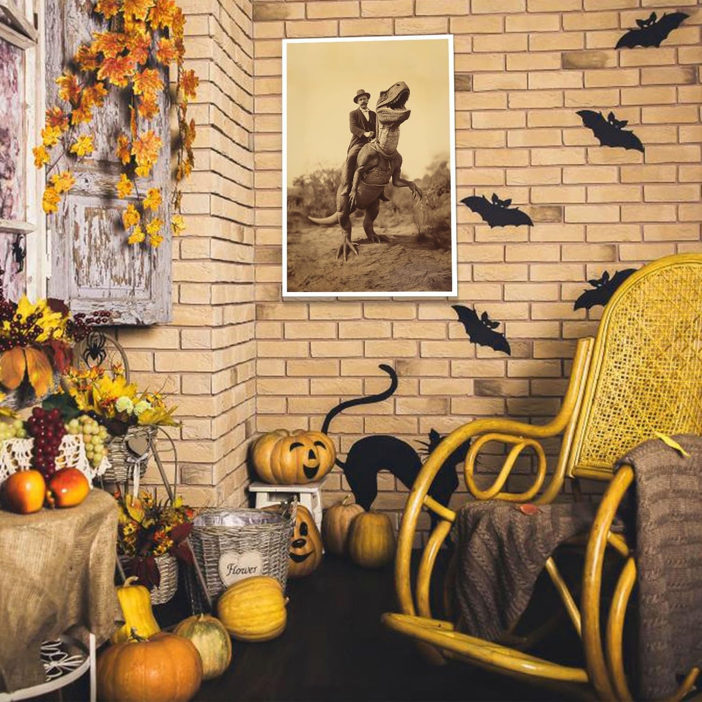 Generic Goth Decor Antiqued Wicca Art Poster Dark Academy Dinosaur And Cowboy Canvas Wall Art Horror Posters Spooky Indoor Art Family Bedroom Office Space Decor 12X16inch Unframed