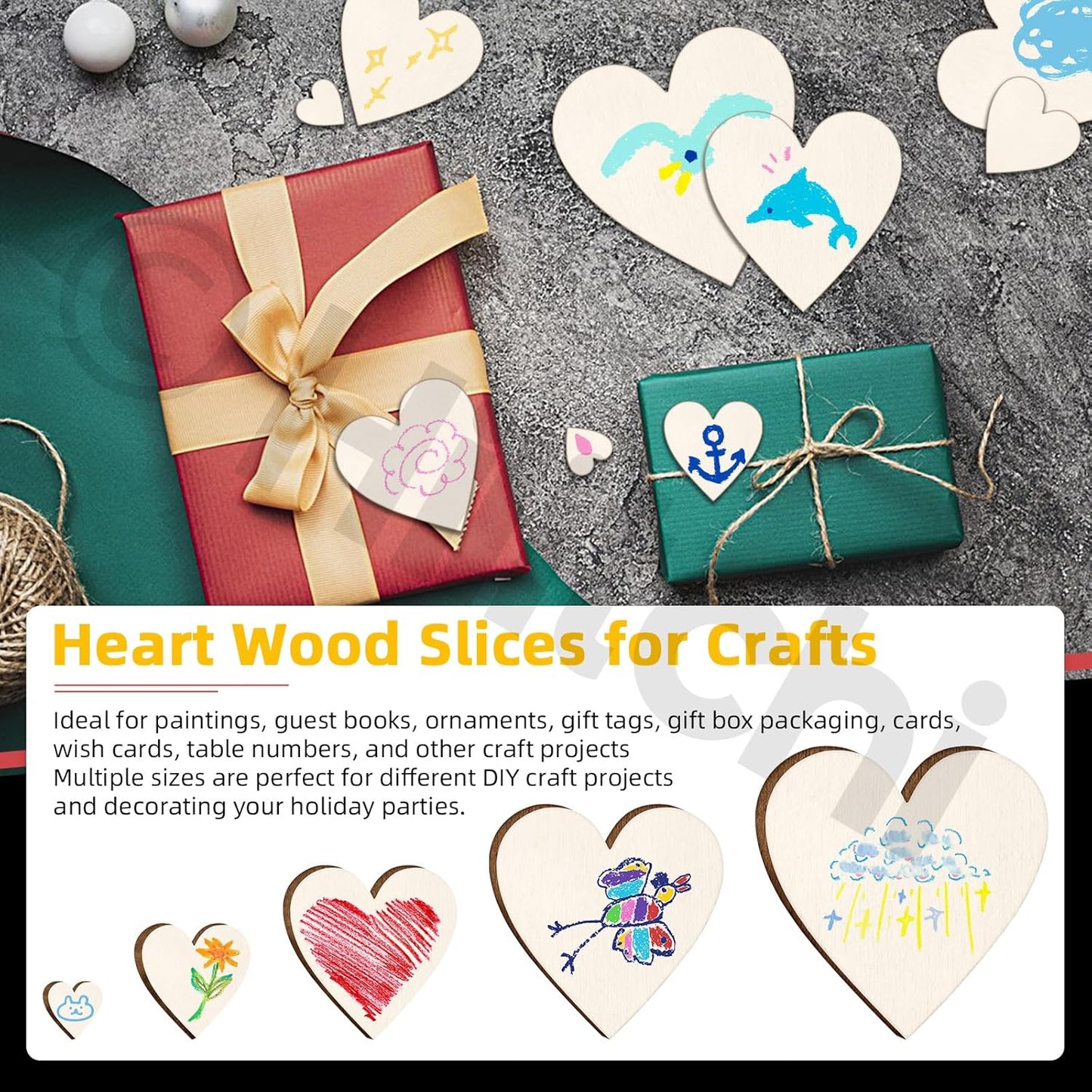 Hilitchi 300Pcs 5Sizes Unfinished Wooden Hearts Wood Hearts Craft Unfinished Wooden Hearts Ornanents Wooden Hearts Shape Blank Wood Ornaments Cutout Blank Wood for DIY Art Crafts Home Decorations