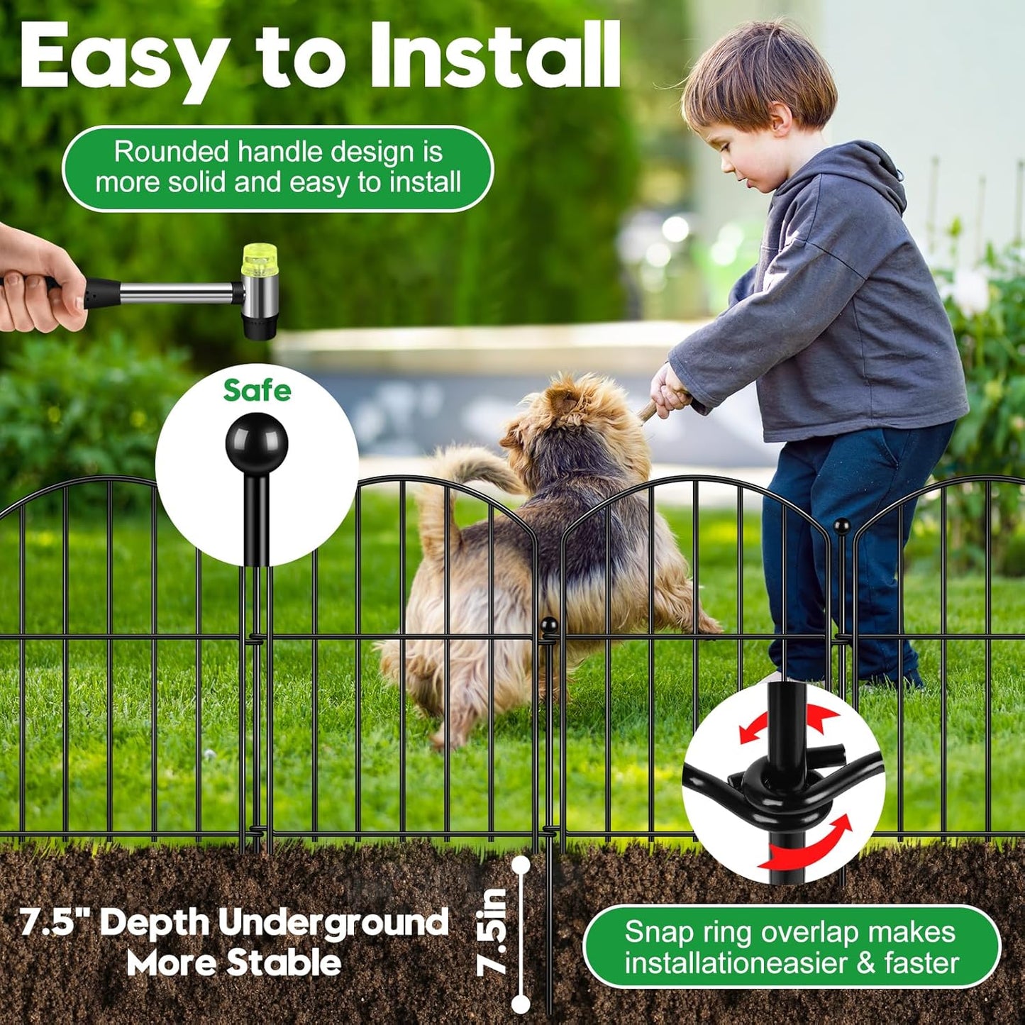 Decorative Garden Fence 17in (H) x10ft (L), Arched Rustproof Metal No Dig Fence for Dogs & Rabbit, Ornamental Animal Barrier for Flower Beds, Border Panels Fencing for Yard & Patio Outdoor Decor