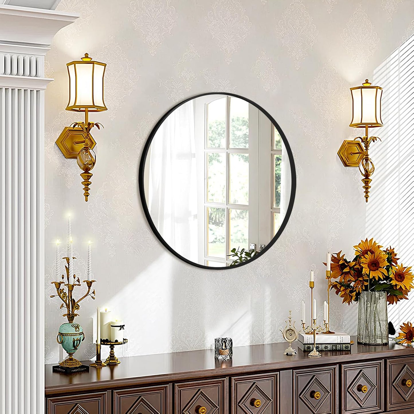 Fabuday Black Circle Mirror for Wall Decor 18 Inch - Bathroom Round Mirror with Matte Frame, Small Circular Mirrors for Entryway, Hallyway, Living Room, Bedroom