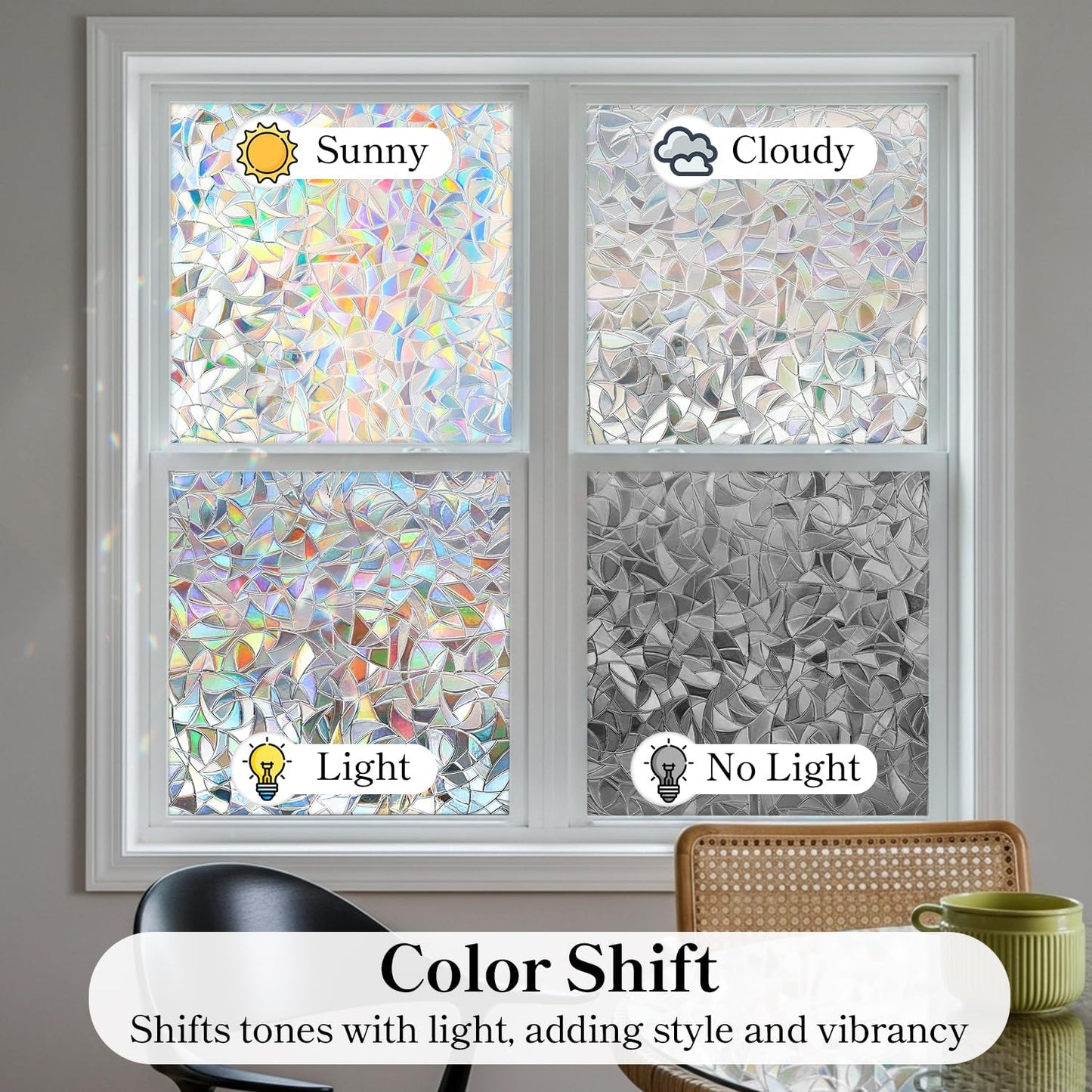DUOFIRE Window Privacy Film, Rainbow Window Clings for Glass Windows, Stained Glass Film Decorative, 3D Decals Cover, Suncatcher Static Cling Sticker for Home, 23.6 x 78.7 inch