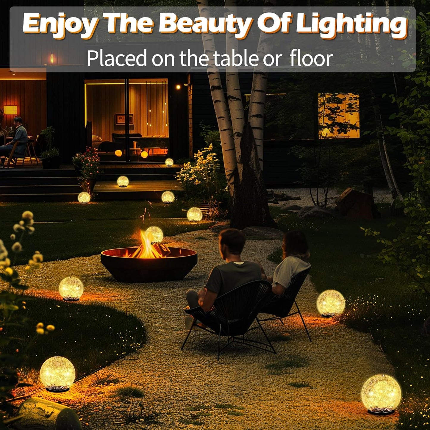 Garden Solar Ball Lights Outdoor Waterproof, 80 LED Cracked Glass Globe Solar Power Ground Lights for Path Yard Patio Lawn, Christmas Decoration Landscape Warm White(2 Pack 5.9'')