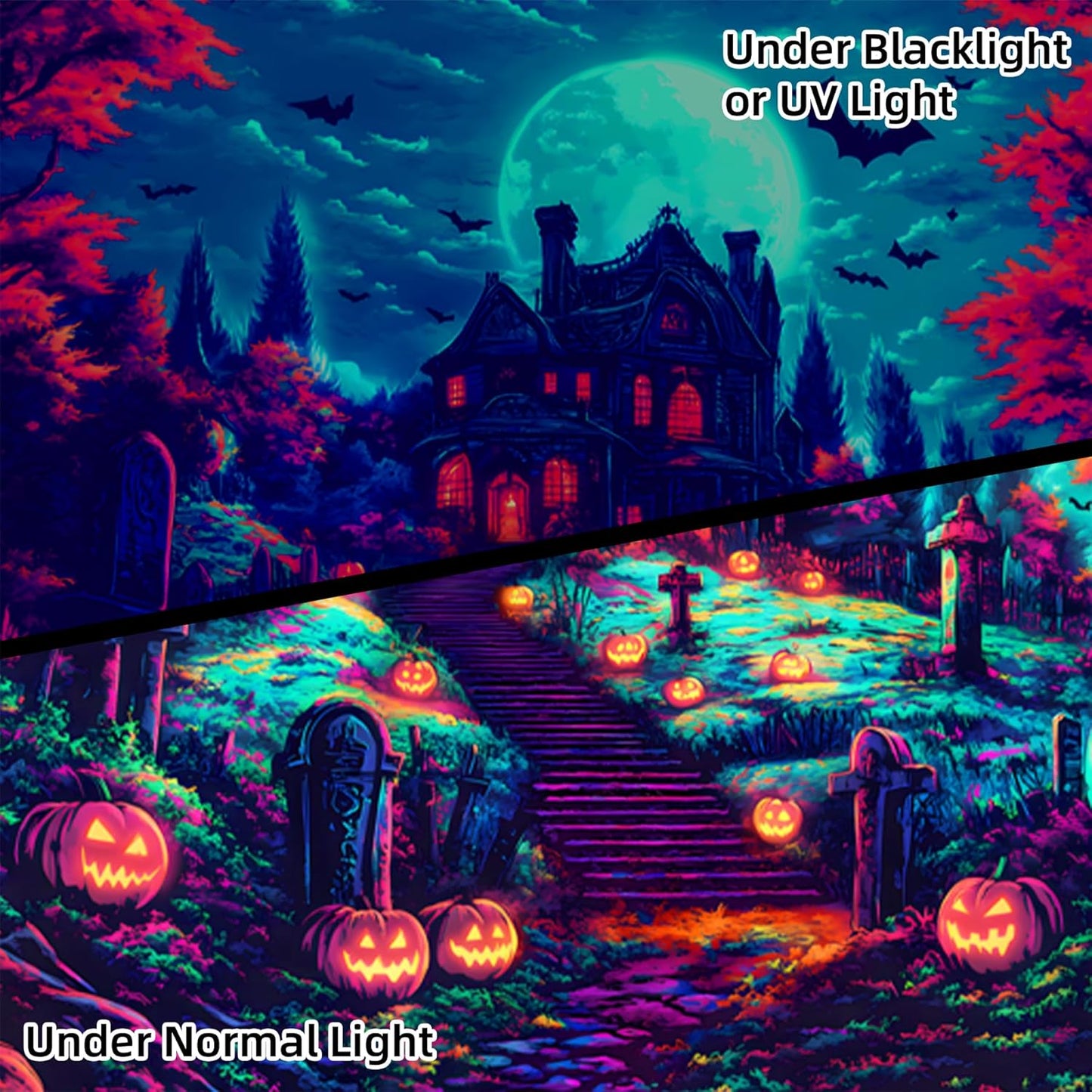 Halloween Tapestry, Blacklight Tapestry for Halloween Party Decor Hanging Tapestries Backdrop Wall Art Poster for Bedroom Dorm 79x59in