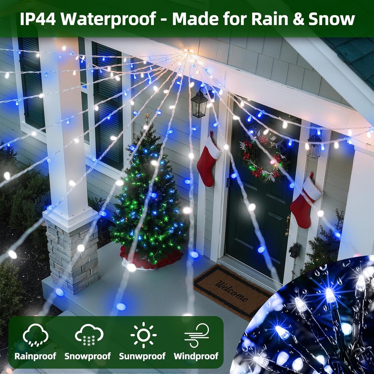 1500 LED 470FT Christmas Lights Outdoor,12 Lighting Modes Christmas String Lights with Timer, Dimmable BlueLED StringLightsWaterproof for Yard Tree Wedding Party Holiday Decor Blue