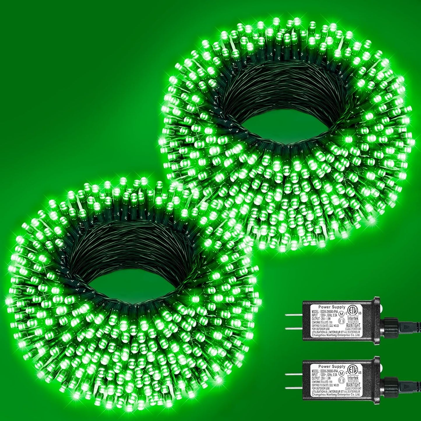 2 Pack Christmas Lights Outdoor, Total 200FT 600LED String Lights for Outside with 8 Modes Waterproof, Green Wire Twinkle Tree Lights Green Wire for Indoor Yard Garden Party Decorations, Green