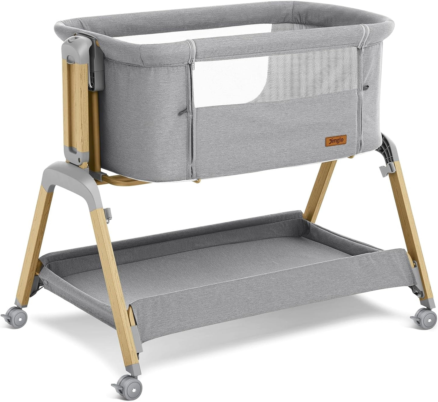 3 in 1 Baby Bassinet, Rocking Bassinets with Comfy Mattress and Wheels, Adjustable Height Bassinet Bedside Sleeper, Easy Folding Portable Crib for Newborn (Grey)