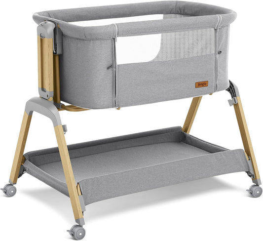 3 in 1 Baby Bassinet, Rocking Bassinets with Comfy Mattress and Wheels, Adjustable Height Bassinet Bedside Sleeper, Easy Folding Portable Crib for Newborn (Grey)