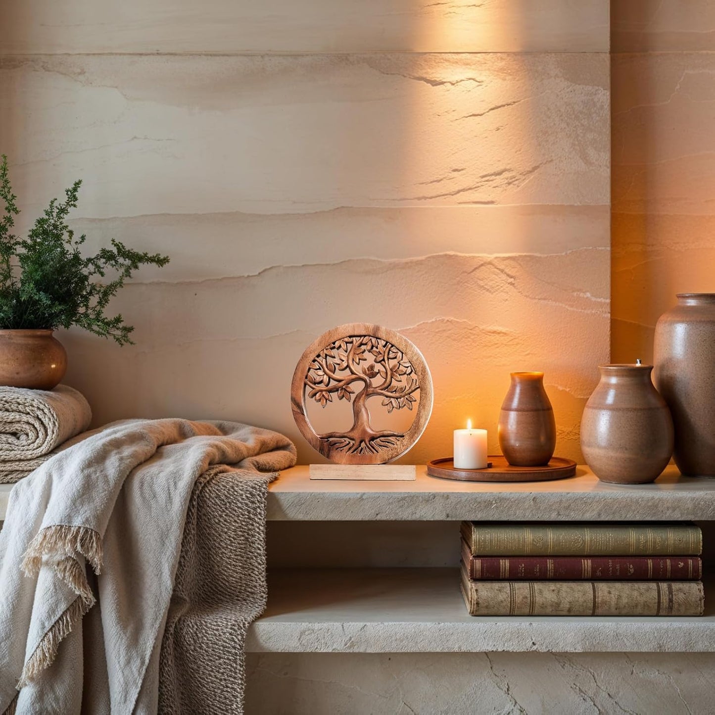 Decozen Solid Wood Tree of Life Sculpture - Home Decor, Living Room, Boho, Shelf, Coffee Table, Centerpiece Table Decorations, Mantle, Dining Table Centerpiece, Bathroom Shelf, Entryway, Farmhouse