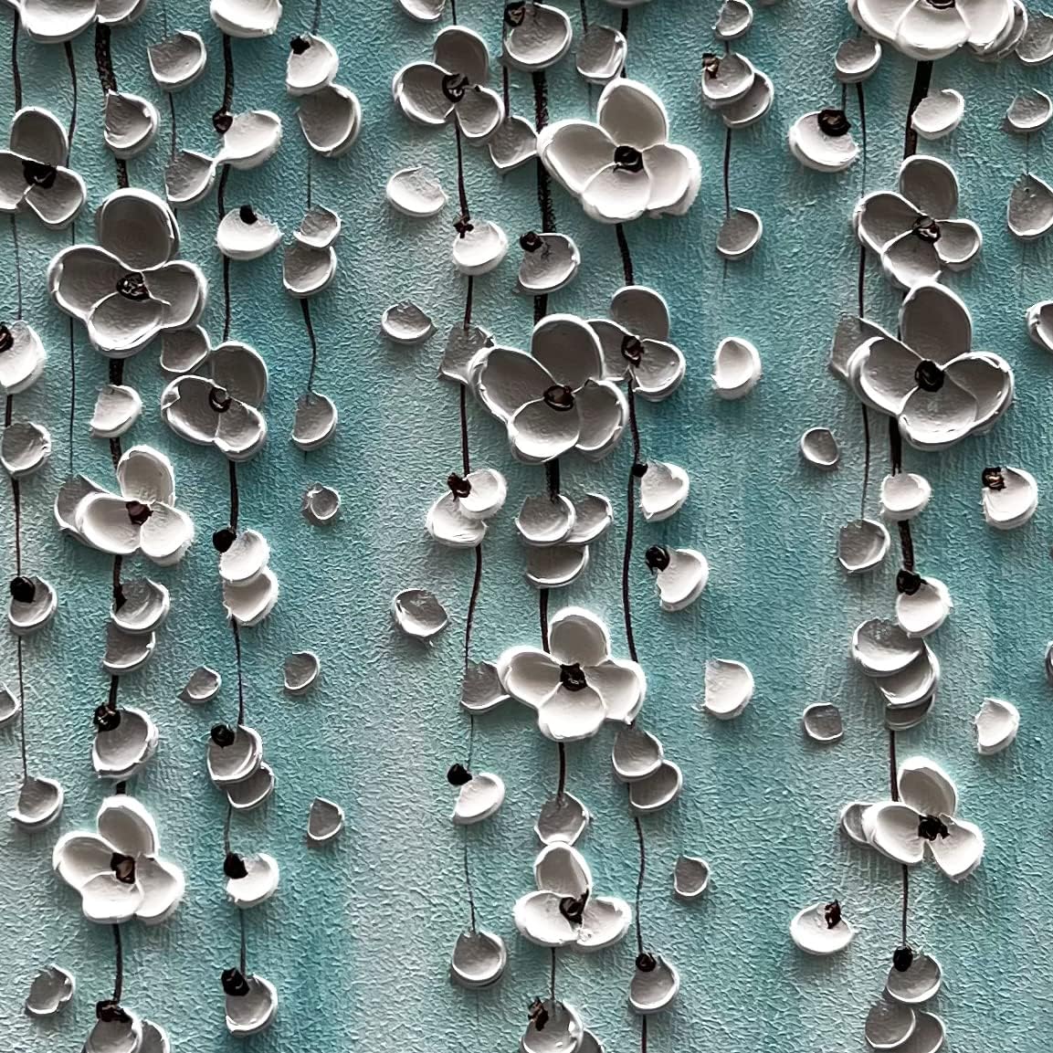 Epicler Large-Scale Oil Painting on Canvas Wall Art,46x23 inches Hand-Painted White Flower Wall Painting, Abstract Canvas Wall Art for Home Wall Decoration