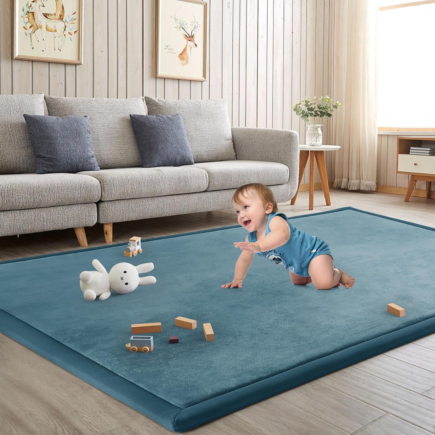 Baby Play Mat for Floor Tummy Time Mat Nursery Rug Muscle Area Playroom Rug Tatami 79"x118" Memory Foam 1.3" Thick Crawling For Babies,Toddlers, Infants, Kids,Floor(Green)