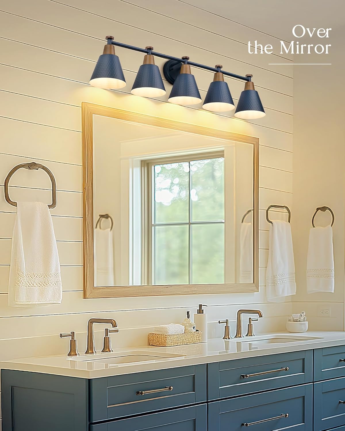 FEMILA 5 Light Bathroom Vanity Light, 37.4" Bathroom Lighting Fixtures Over Mirror, Blue Finish, E26 Base, 4FG59B-5W Blue