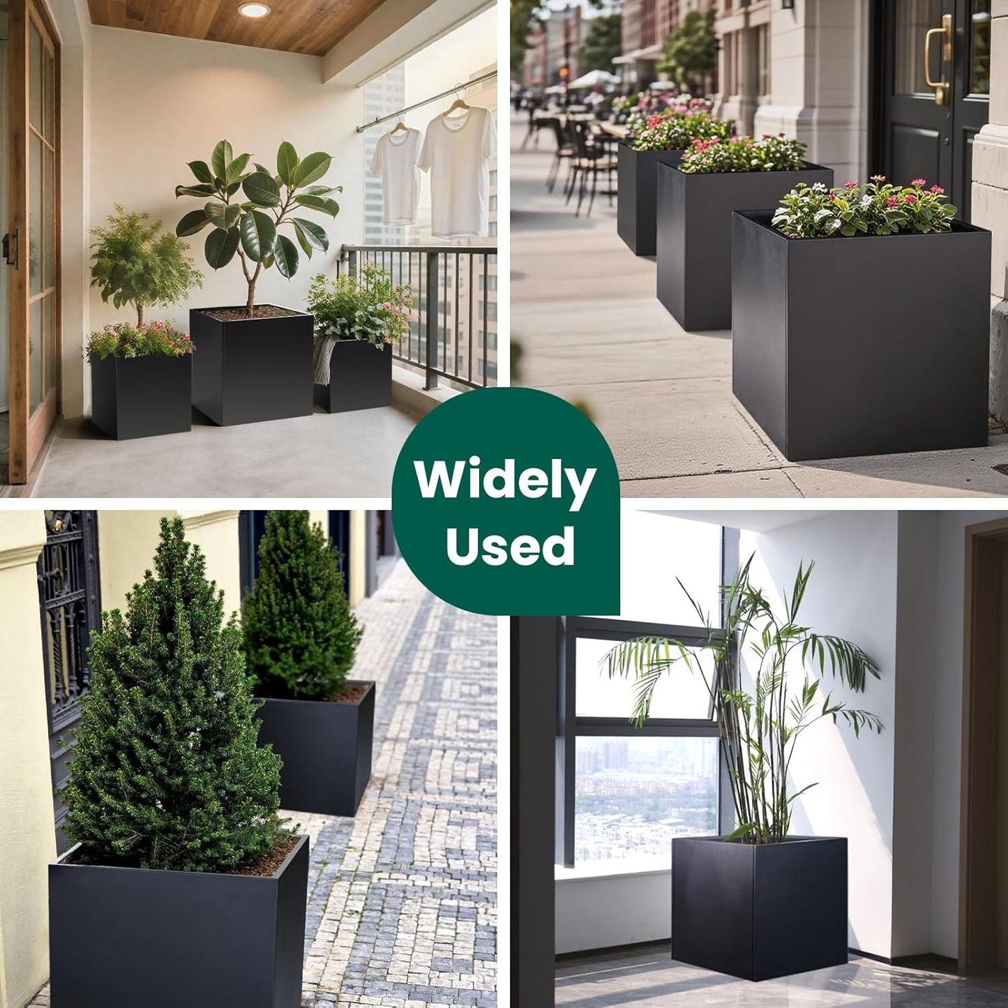 Galvanized Steel Planter Box Black Metal Planter Large Square Indoor Outdoor Planters Cube Steel Heavy Duty Flower Pot 24Inch Powder Coating Modern Commercial Residential for Patio, Deck, Yard, Garden