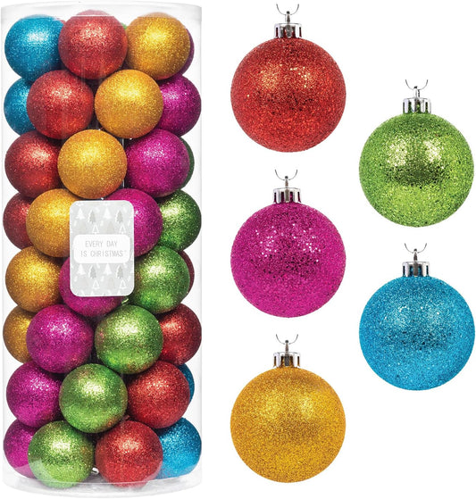 Every Day is Christmas Ornaments, Shatterproof Christmas Tree Ornament Set, Christmas Balls Decoration 50 Count (2.24"/57mm, Glitter Rainbow)