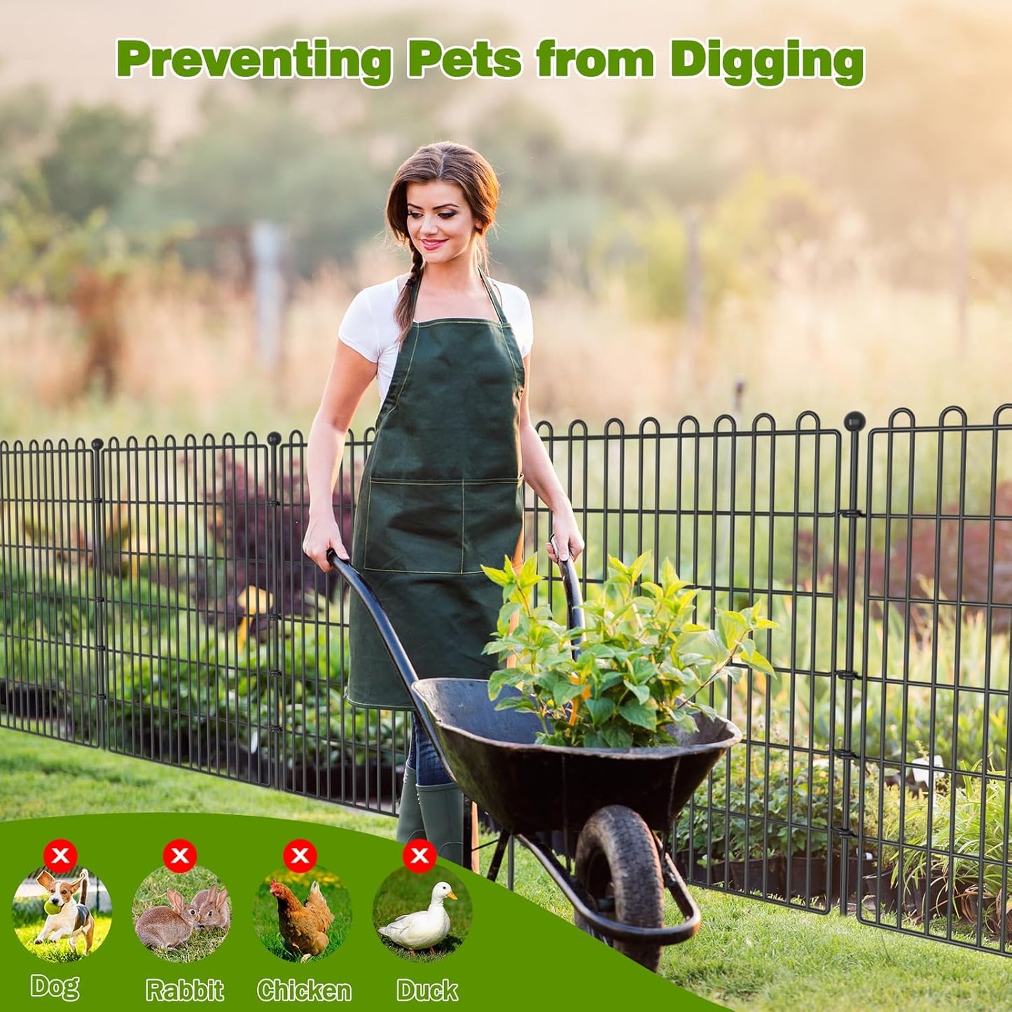 25 Panels No Dig Decorative Garden Fence with Gate for Yard, 32 in(H) X 59 ft(L) Animal Barrier Fencing for Outdoor Dog, Metal Portable Garden Fences for Borders, Pets, Landscape, Temporary Fence