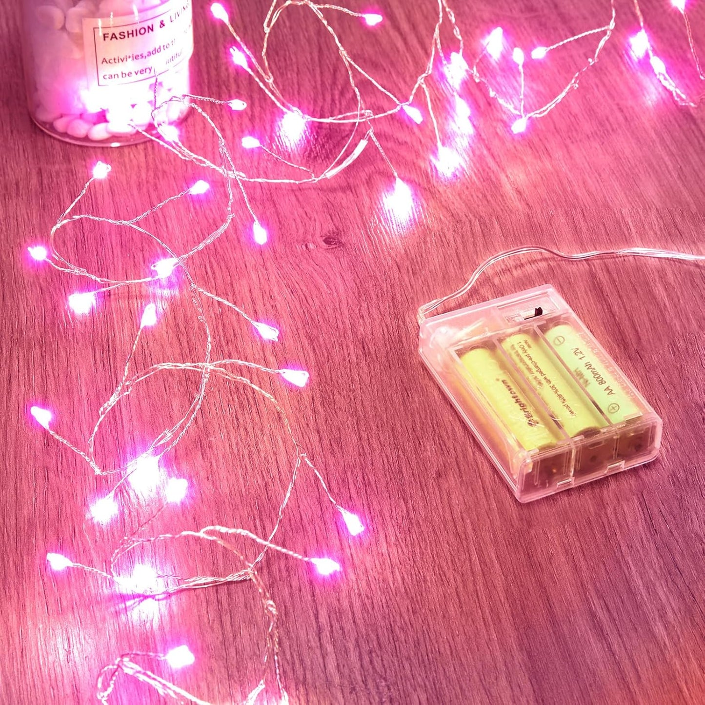 Fairy Lights Battery Operated, Twinkle String Lights Waterproof Silver Wire 5 Ft 60 LED Firecracker Valentine's Lights for DIY Wreath Wedding Bedroom Mason Jar Holiday Christmas Valentine's Day, Pink