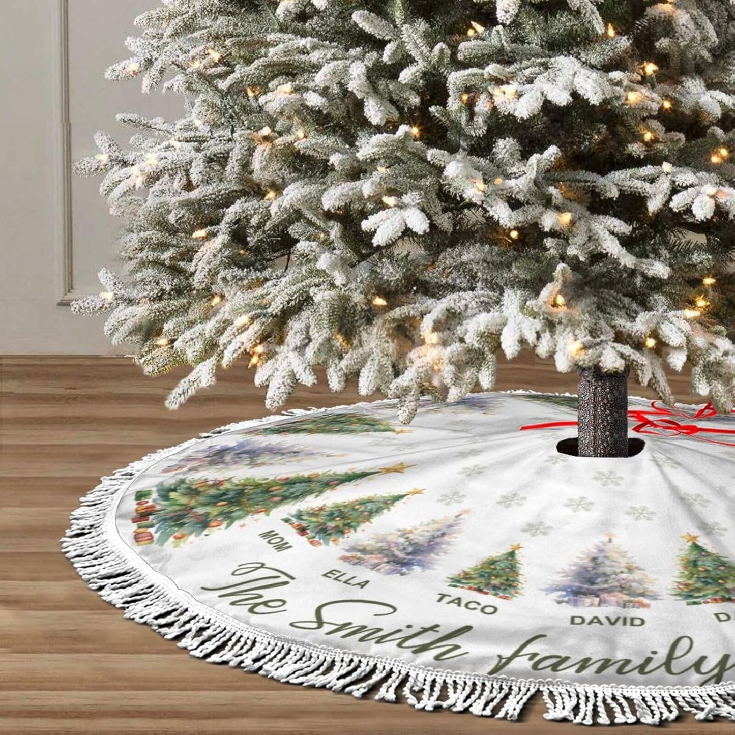 Custom Family Tree Christmas Tree Skirt with Name, Personalized Holiday Xmas Tree Decor Gifts for Party Home, 30" - 48"