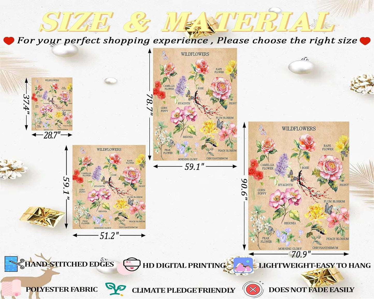 dueeia Vintage Floral Tapestry Wall Hanging Wildflowers Colourful Flower Boho Butterfly Tapestries for Bedroom Aesthetic Living Room Wall Decor (90.6"x70.9")