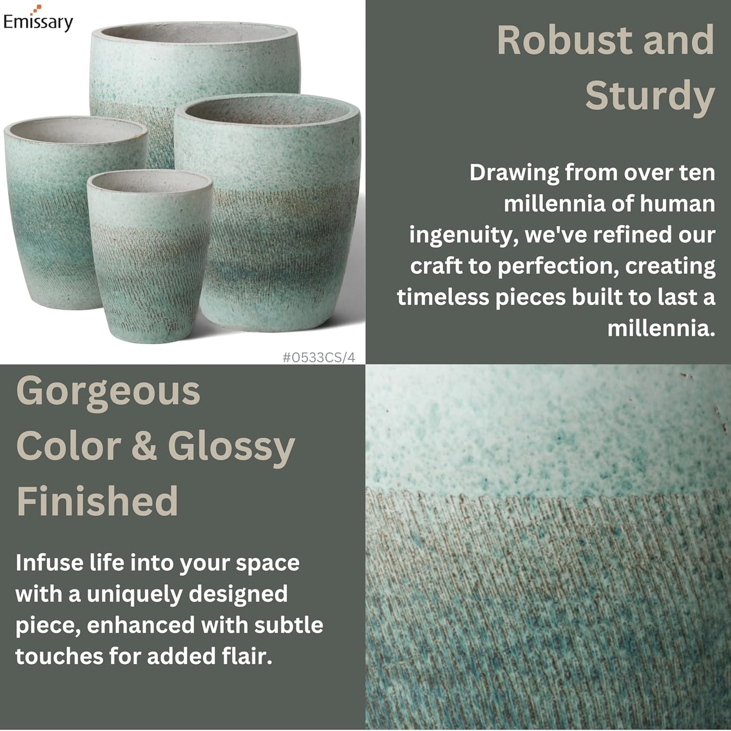 Emissary Bullet 14 in. Coastal Splash Ceramic Round Planter (14 in. L x 14 in. W x 15.5 in. H) with Drainage Hole