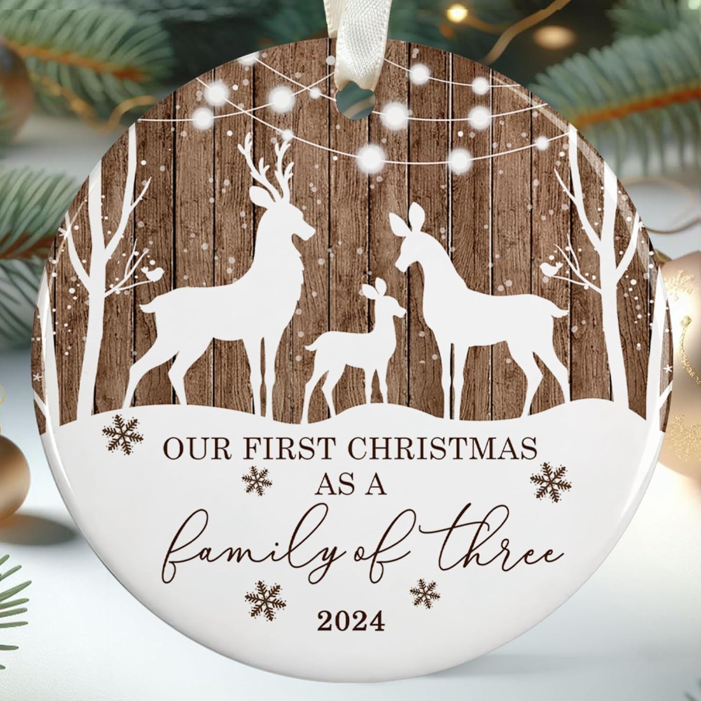 Family Christmas Ornaments 2024 - New Mom and Dad Gifts First Time 2024 - Our First Christmas as a Family of 3 Ornament - Ceramic Ornament