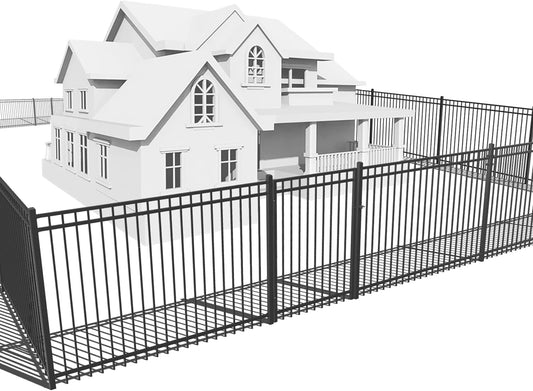 Fencer Wire 100FT Heavy Duty Flat Top Fence Barrier Kit, Anti-Rust Metal Steel Fence with 6FT Height X 8FT Width Panels, Gate, Posts, Connectors, 2” Diameter Outdoor Fencing for Yard, Pool, Patio