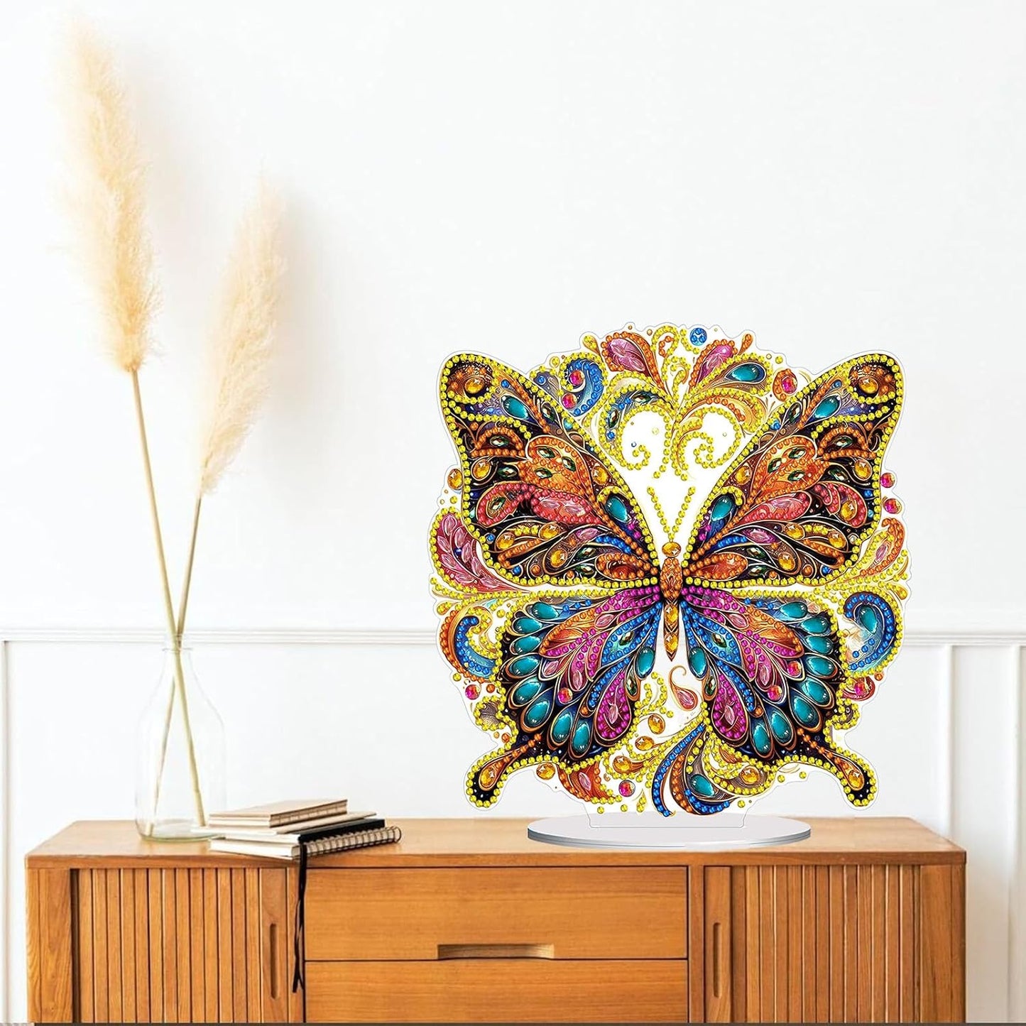 Diamond Painting Kits for Adults Beginners, 5D Full Drill Flowers and Butterfly Crystal Art Desktop Ornament, DIY Single Sided Home Office Desk Decor, Creative Craft Gift Set with Tools