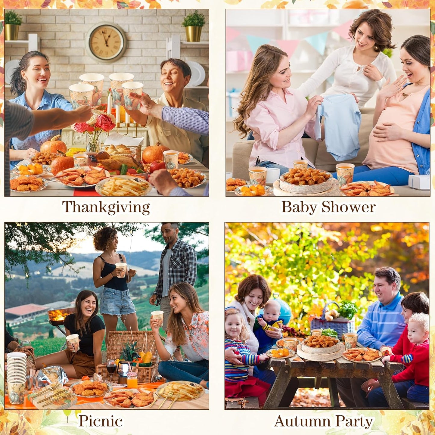 350 Pcs Thanksgiving Fall Party Supplies Maple Leaf Dinnerware Set Disposable Plates Napkins Paper Cups Plastic Cutlery for Autumn Thanksgiving Harvest Party Decor Serves 50(Pumpkin)