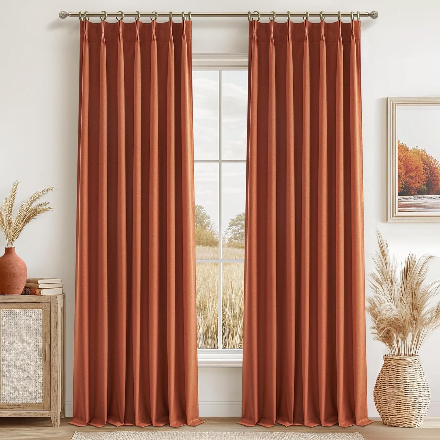 Fall Burnt Orange Curtains Pinch Pleated Blackout 96 Inches Long 2 Panels Set,Terracotta Autumn Color Decor Retro for Living Room/Bedroom Antique Copper Rust Boho 70s Window Drapes Thermal (W40"xL96")