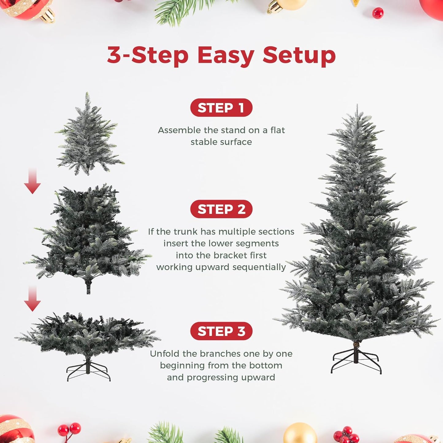 GarveeHome 7.5 FT Lighted Aspen Fir Christmas Tree,Flocked Green Artificial Christmas Tree with Warm White & Twinkle Lights for Indoor,Outdoor, Holiday Décor, Metal Hinges, Foldable Base