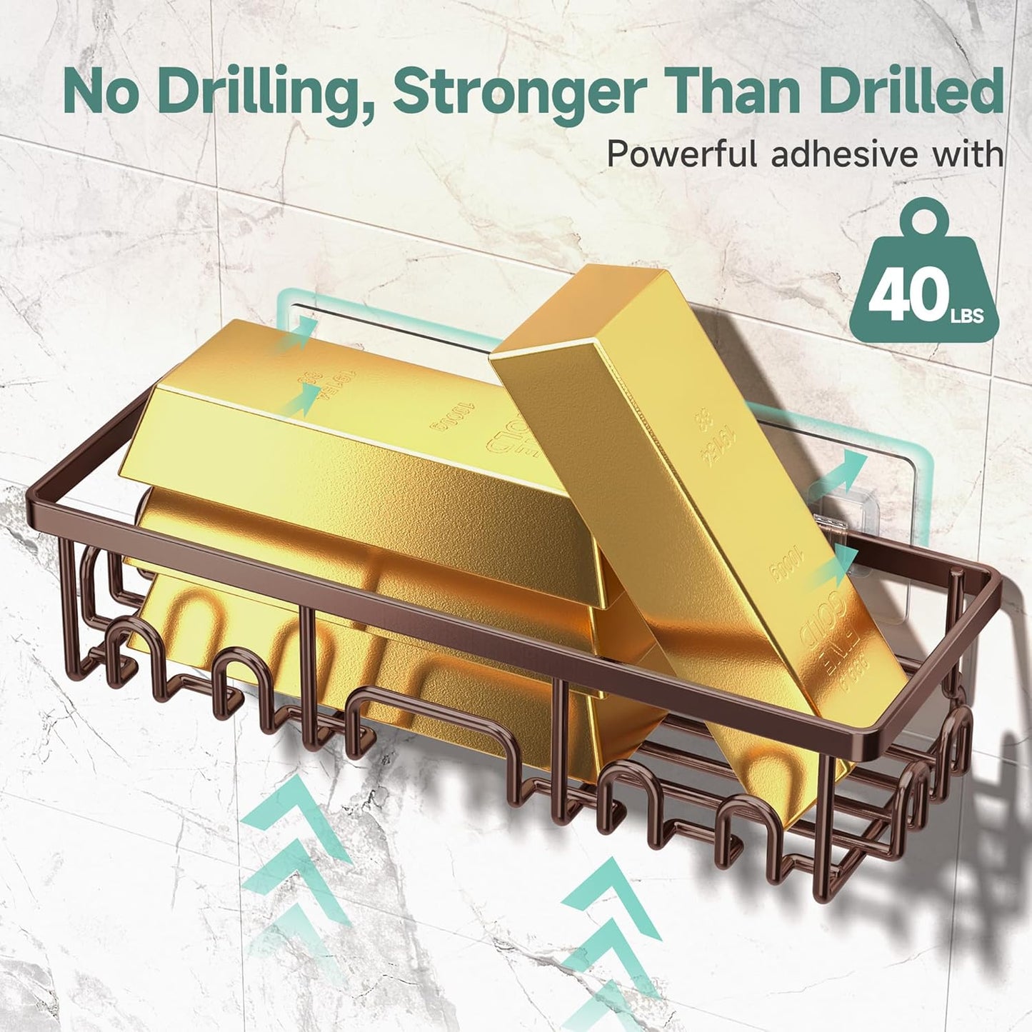 Veken Shower Caddy 6-Pack, No Drilling & Rustproof, Waterproof Adhesive Shelves Rack with Soap Holder, Large Capacity Bathroom Organizers and Storage, Wall-Mounted Kitchen & Home Decor